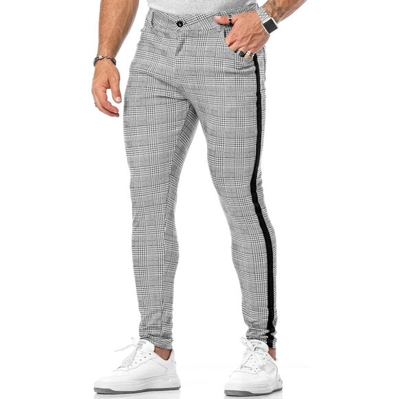 🆕 Men Grey Stretch Dress Pants Slim Fit Flat Front Slacks Tapered Casual Pants - Picture 1 of 7